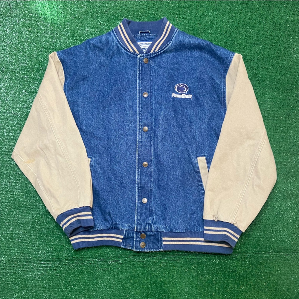 Lee Denim and Tan Bomber Jacket with Embroidered Letters